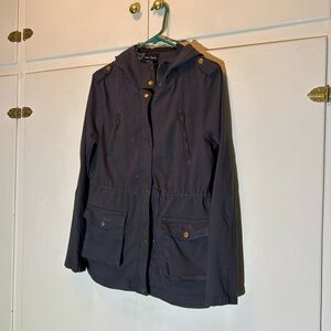 Stylish Navy Blue Utility Jacket with Hood